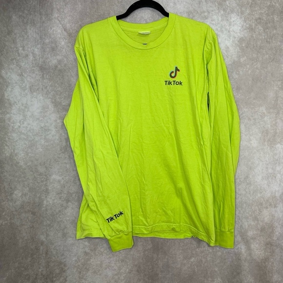 Other - Tik Tok‎ Branded Promo Logo Longsleeve Tee Shirt Size Large Lime Neon Green